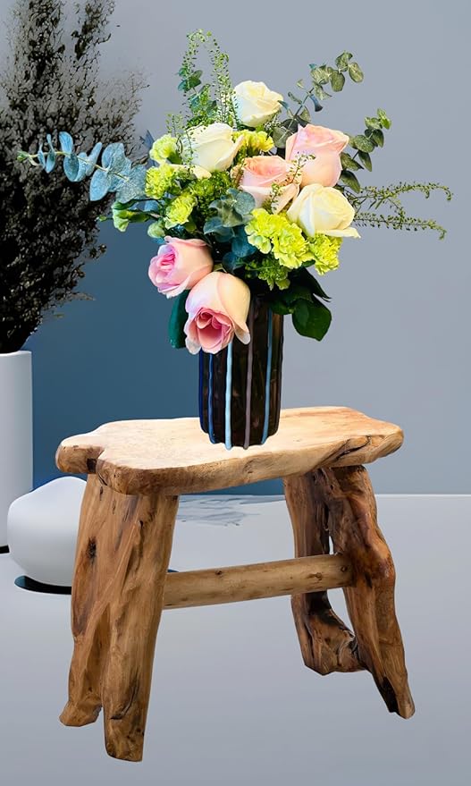 TJ Global Natural Edge Cedar Wood Tree Stump Indoor/Outdoor Stool, Garden Bench, Night Stand, End Table, Plant Stand - L20 x W11 x H17
