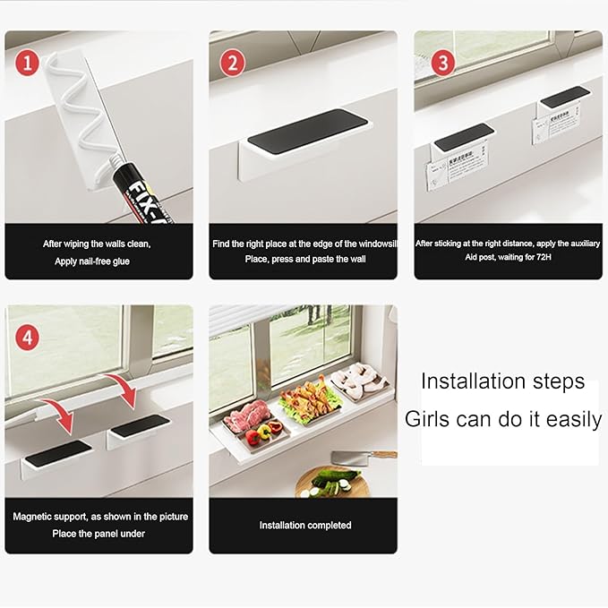Window Sill Extender Plate， 24-inch sill expander Grey Carbon Steel Storage Shelf， with Magnetic Base for Kitchen Organization