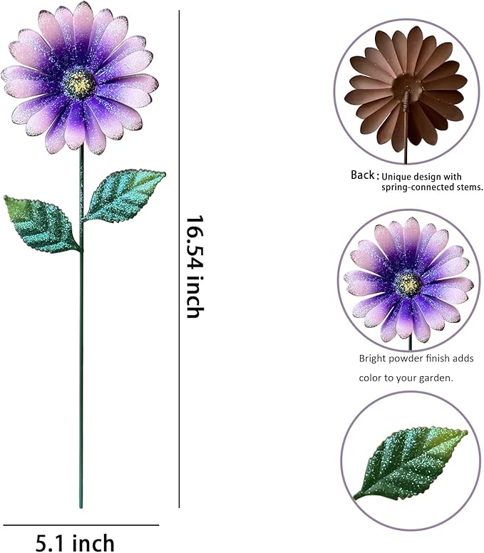 5Pack Metal Flowers for Outside，16.5 Inch Metal Flowers Decorative Garden Stakes for Spring Decor, Shaking Head Yard Art Garden Decorations for Outdoor Lawn Porch Pathway