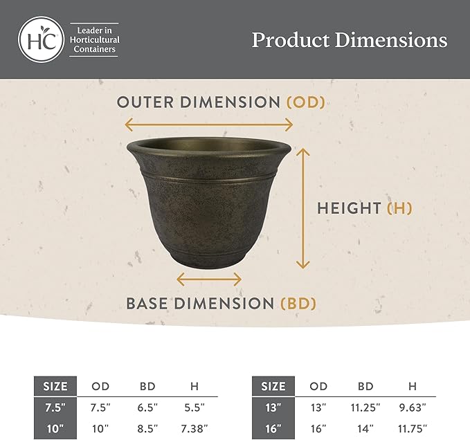 The HC Companies Sierra Round Self-Watering Pot - Lightweight Plastic Planter for Herbs & More - Durable Plant Pots for Indoor Plants & Outdoor Plants (7.5” Arizona Sand, Pack of 1)