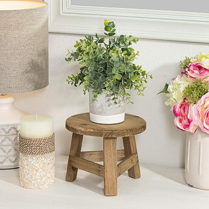 Plant Stool, 7x6 Inch Round Wooden Plant Stool, Rustic Decorative Small Wooden for Indoor Bonsai Pot, Home, Garden, Patio, Stands