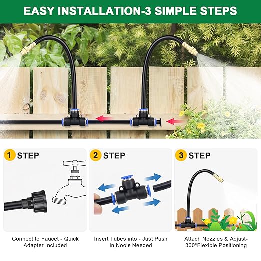 Drip Irrigation System, 2026-Upgrade 50Ft 1/4" Garden Watering System with 12 Pcs 360° Adjustable Copper Nozzles, DIY Kit for Garden, Lawn, Greenhouse, Raised Beds & Outdoor Plants