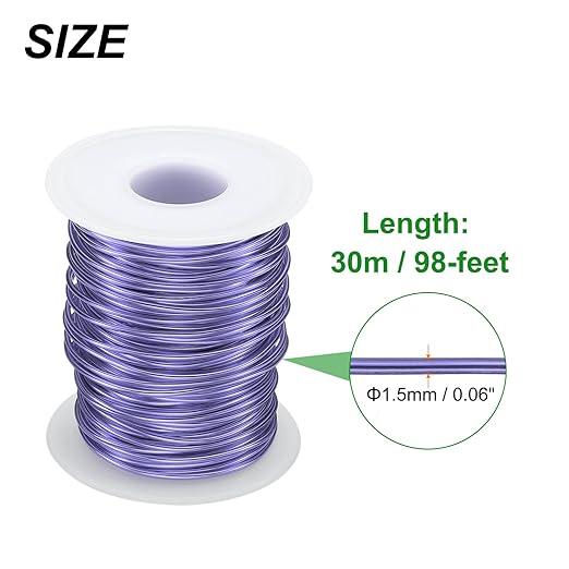 HARFINGTON Bonsai Wire Anodized Aluminum Training Wire Roll 1.5mm/15 Gauge 98ft Length Bendable Bonsai Tree Wire for Garden, Horticulture, Landscape, Planting, Purple