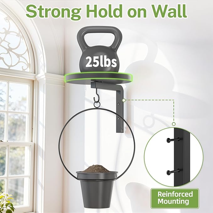 iDavosic.ly Wall Plant Holder Set of 2 for Outdoor with 2 Hanging Planters, Metal Hanger with 2 Hooks, Floating Flower Display Stand for Window, Space Saving & Easy to Assemble