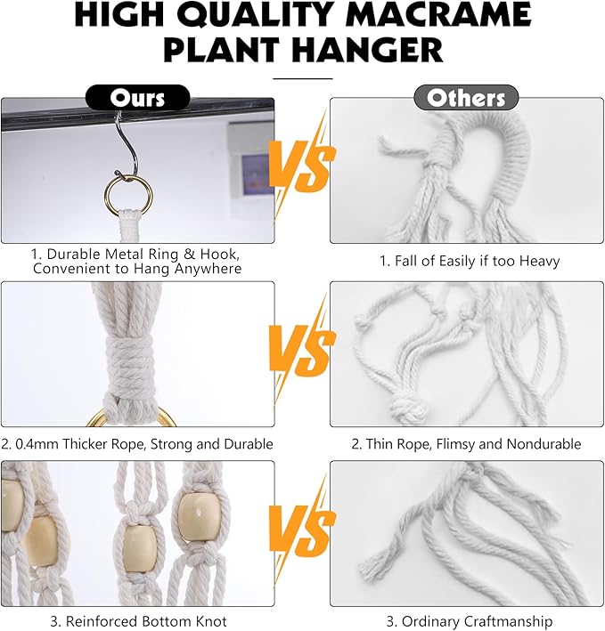 Dntorx Macrame Plant Hanger, 2 Pack 50 Inch Hanging Plant Holder Indoor Outdoor Hanging Planter Basket with Hooks for Living Rooms, Balcony, Hallway, Kitchen, or Office