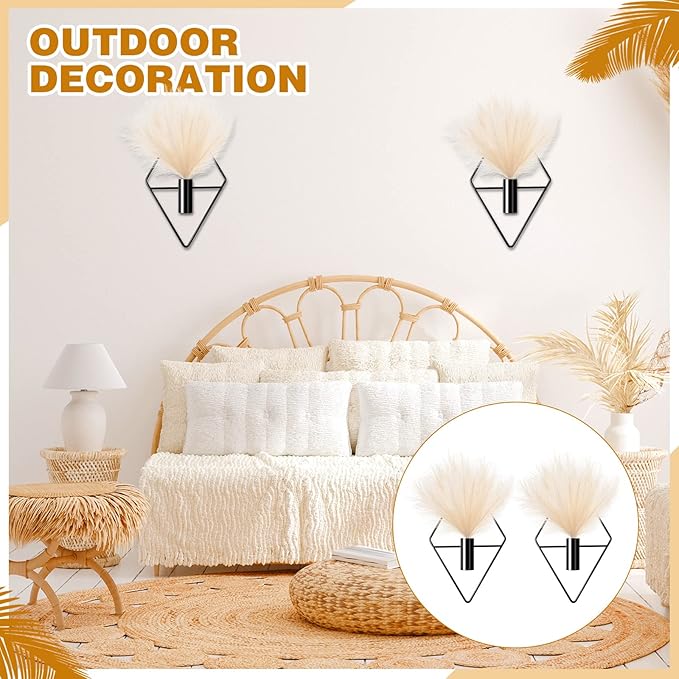 Jexine 2 Pcs Boho Wall Decor Gold Wall Art Hanging Planters with Artificial Pampas Mounted Metal Decor Modern Home Display Art Bedroom Bathroom Living Room(Black)
