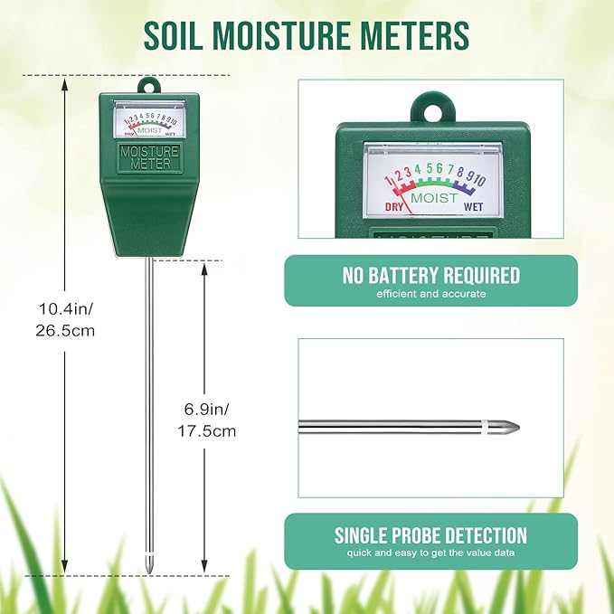 6 Pack Soil Moisture Meter Soil Tester pH Meter, Gardening Farm Lawn Test Kit Tool, Digital Plant Probe, Water Hydrometer for Indoor Outdoor, No Battery Required