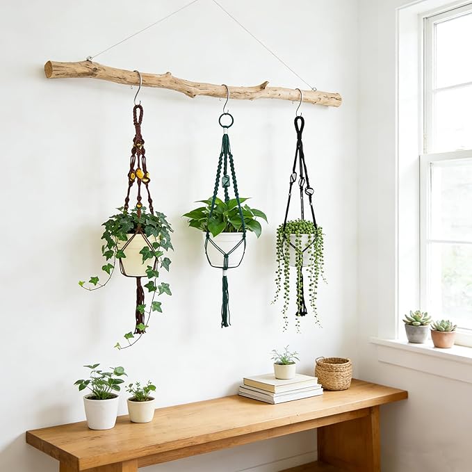 Nomylunota Macrame Plant Hanger with Boho Beads Handmade Hanging Planter Crochet Plant Holder(35.4 inches,Green & Brown & Black)