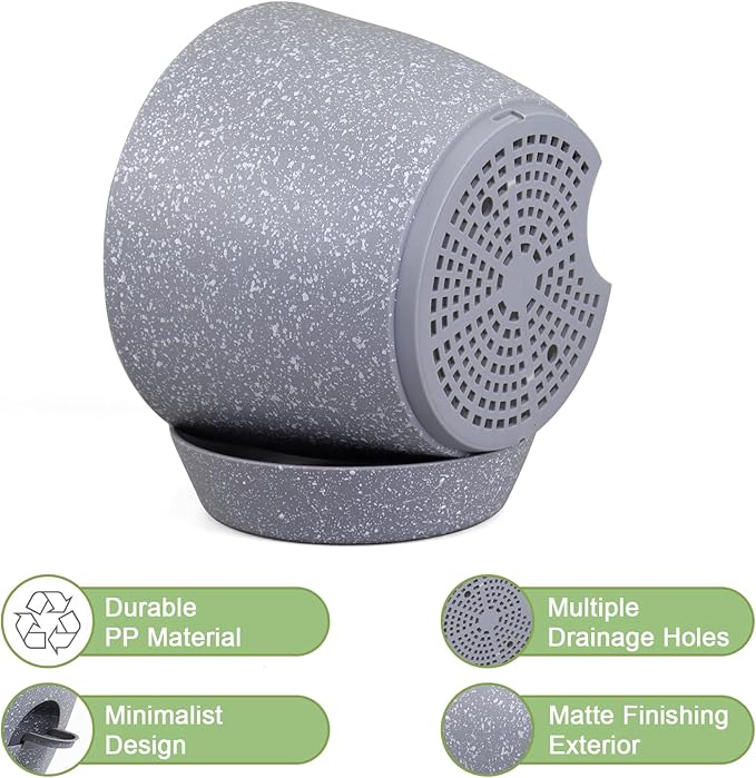 WSMKSZ Big Self Watering Pots 12/10/9 inch, Planter, Plant Pots with Mesh Drainage Holes for Indoor Outdoor Garden Plants, Plastic Flower Pots with Removable Deep Reservoir, Speckled Grey