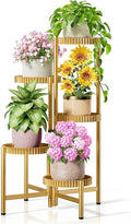 5 Tier Large Plant Stand Indoor, 7.9 Inch Wide Tall Corner Metal Plant Stands Outdoor for Multiple Plants, Foldable Tiered Flower Display Holder Rack Shelf for Patio Porch Balcony -GoldFloroma