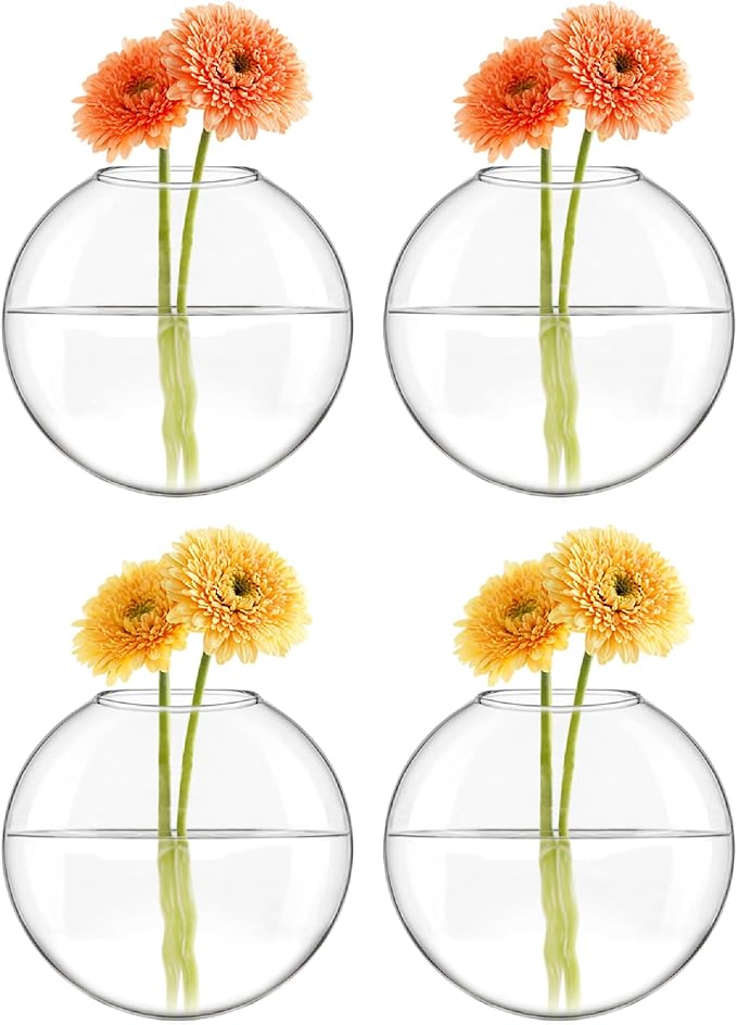 Mkono Wall Hanging Planter Propagation Station Glass Flower Vase for Hydroponics Plants, Bathroom, Home Office Living Room Decor Gift, Oblate Set of 4(Plants not Included)