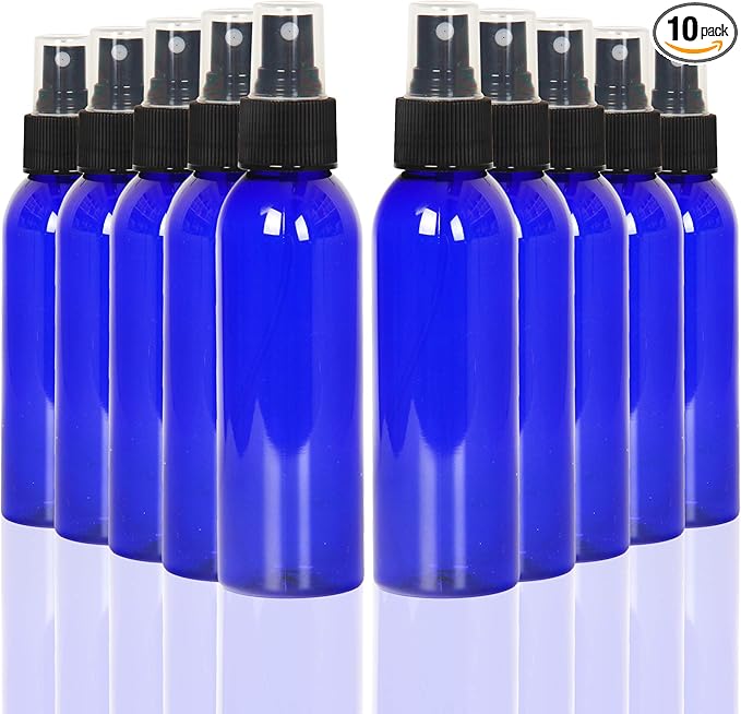 Youngever 10 Pack Spray Bottles 4 Ounce, Refillable Plastic With Lids, Empty Fine Mist Mini Travel Bottles (Blue)