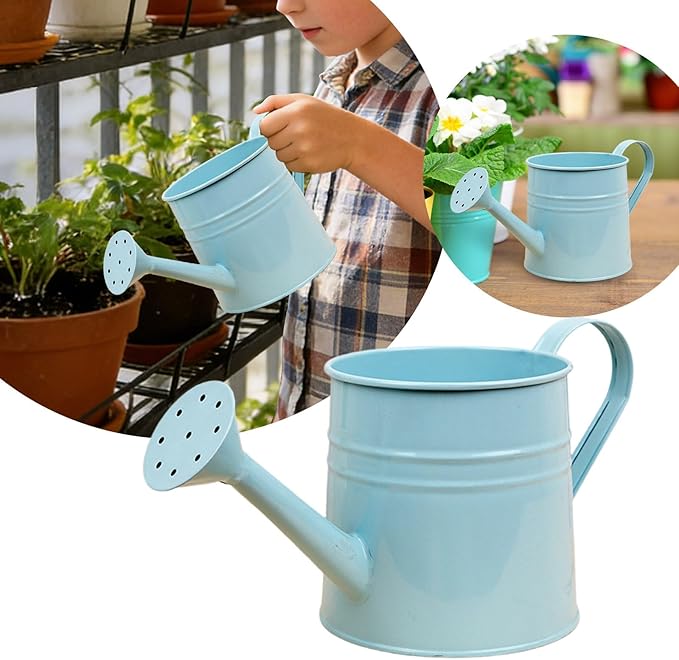 1.6L Watering Can for Indoor Outdoor Plants, Modern Small Watering Cans, Metal Flower Watering Can, Long Spout Watering Can-Colorful Plant Waterer for Indoor Bonsai Plants Garden Flowers (Light Blue)
