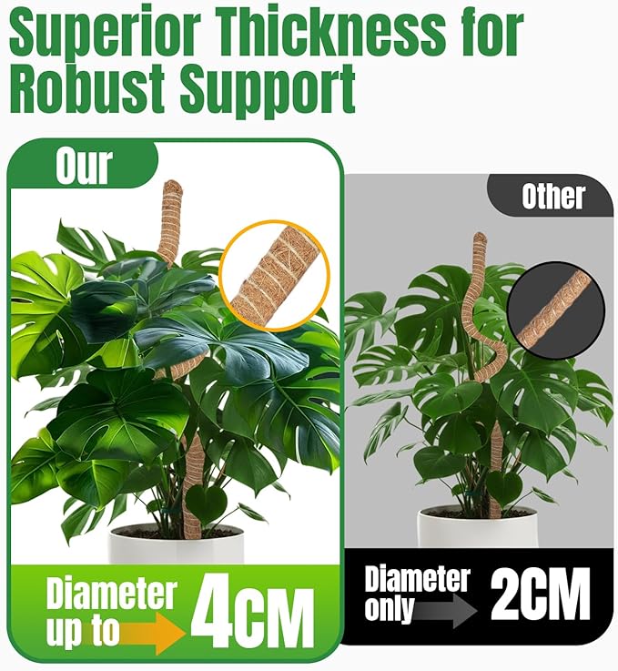 Mcbazel 47 Inch Moss Pole for Plants Monstera, Monstera Plant Support Stick, Bold Version Bendable Moss Poles Plant Support Stick for Large Climbing Plants, Stick Support Stake Kit for Potted Plants