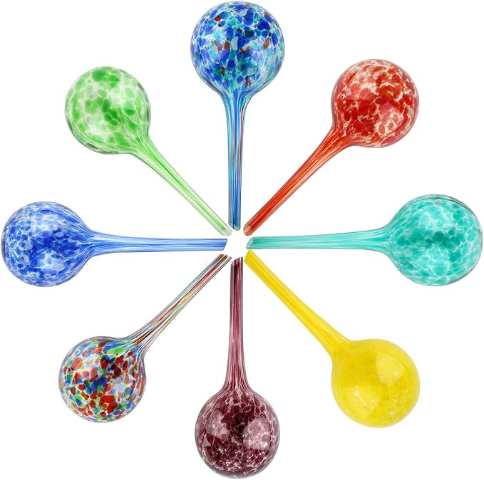 Brajttt Automatic Glass Watering Bulbs, Glass Ball Planters, Decorative Garden Watering Cans with 8 Tags, 8-Pack, 2.95 inch Diameter
