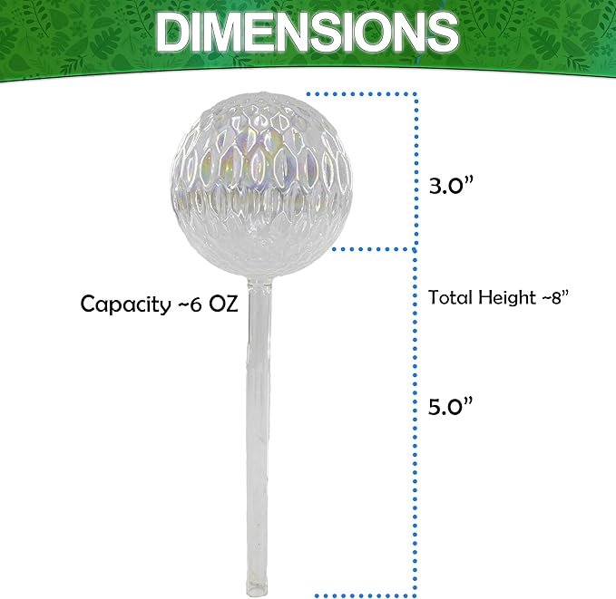 Aqua Glass Plant Watering Globes Automatic Self Watering Plant Insert Spike Orbs - Indoor Outdoor Plant Drip Irrigation - For Flowers, Herbs, Houseplants (Iridescent Globes, 4, Units)