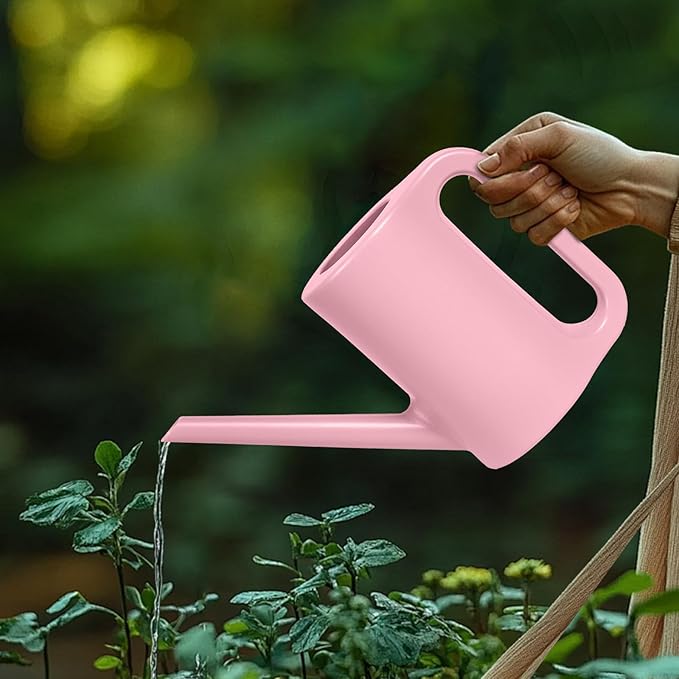 Plastic Watering Can - for Indoor and Outdoor Home Garden Plants - with Long Spout - Pink - 1/4 Gallon