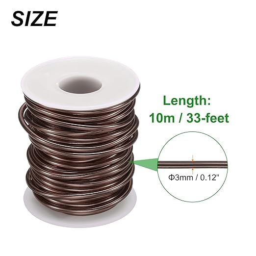 HARFINGTON Bonsai Wire Anodized Aluminum Training Wire Roll 3mm/9 Gauge 33ft Length Bendable Bonsai Tree Wire for Garden, Horticulture, Landscape, Planting, Brown