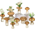 Glasseam Amber Glass Mushroom Vase: Cute Small Flower Vase Set of 10 Unique Mini Bud Vases for Centerpieces Decorative Vases for Flowers Funky Plant Vase Decor