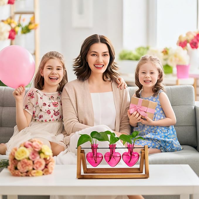 XXXFLOWER Plant Terrarium Propagation Stations Unique Gifts for Women Wife Mom Plant Lovers 3 Heart Shaped Vases for Hydroponics Home Garden Office Decor(Plants NOT Included)