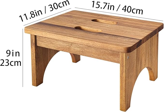 LITY Wooden Step Stool, One Step Stools for Adults, 9'' Small Kitchen Stepping Stool,Heavy Duty Beside High Beds, Bedroom Foot Stool