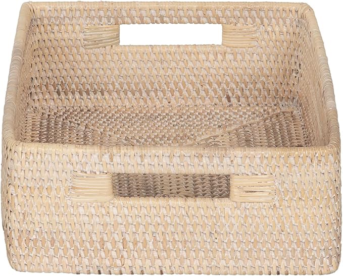 Kouboo Laguna Rattan Shelf & Organizer Basket, Wicker Storage Basket, Ideal for Kitchen Storage, Storage Baskets Shelves, Decorative Box, Toys Home Decor, White/Latte