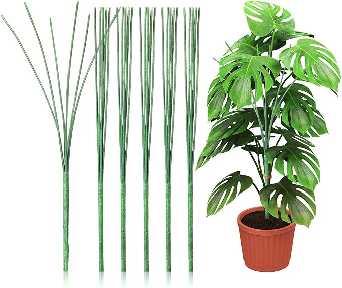 6 Pack 17'' Climbing Plant Support Stakes Moss Pole Monstera Plant Climbers Trellis Plants Stem Supports for Indoor Outdoor Climbing Potted Plants Flower Grow Upwards Green