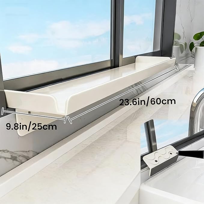 24x10in Window Sill Extender Plate, Carbon Steel Plants Shelf Countertop Extension Board with Magnetic Base for Kitchen Bathroom Organization (Off White, 23.6x9.8in)