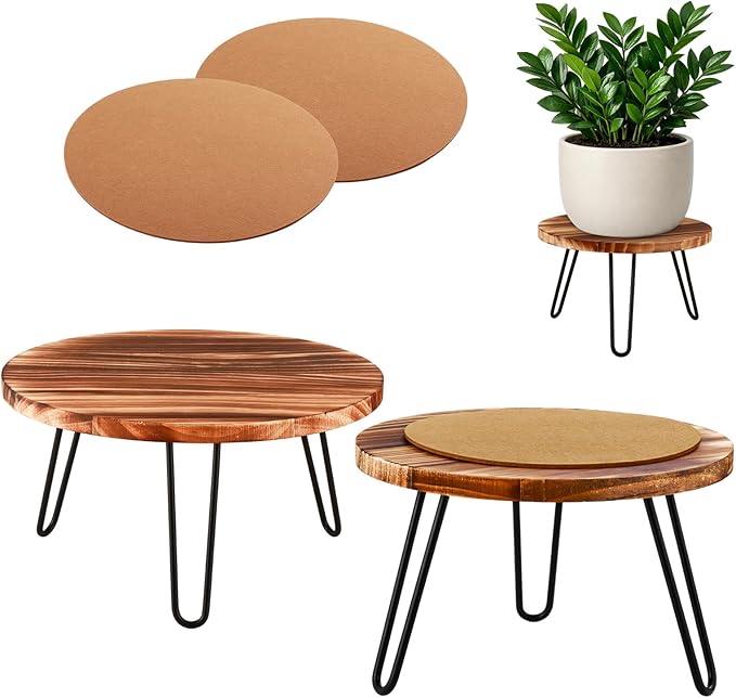 Wood Plant Stand 2 Pack Small Plant Stool Indoor 10 Inch Plant Riser Wooden Flower Stand Plant Holders Indoor Stand 6.3" Tall Planter Stands for Plants Corner Round Plant Table Outdoor Floor Plant Stand