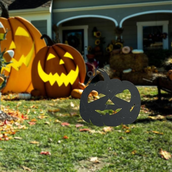 Halloween Garden Stake Rusty Funny Pumpkin Pattern Halloween Party Yard Metal Decor Gifts for Day of The Dead,Black