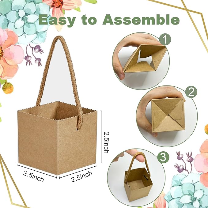 HejVulkan 40 Pack Succulent Wrap Bags Set with 2.5 inch Succulent Gift Box, Heart Plant Tags, Thank You Stickers and Mark Pen, Great Party Favor Gifts for Wedding, Baby Showers, Bridal Showers