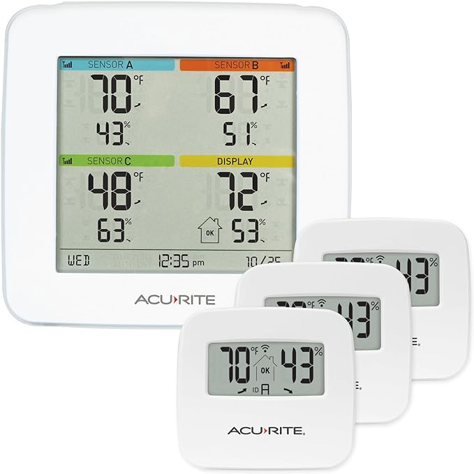 AcuRite 01095M Indoor Temperature & Humidity Station with 3 Sensors, White