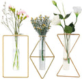 3 Pack Nordic Wall Vase,Gold Geometric Vase Hanging Hydroponic Planter,Wall-Mounted Metal Glass Tube Bud Vase Decorative for Centerpieces Wedding Home Decor(Gold 6)