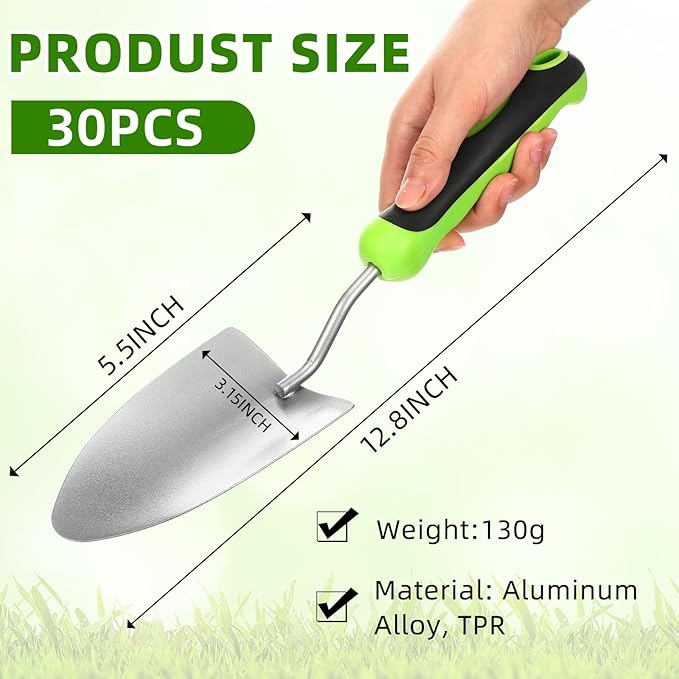 Yaocom 16 Pcs Garden Shovel Aluminum Alloy Heavy Duty Trowel Small Digging Shovels Metal Hand Trowel Spade with Soft Handle for Garden Lawn Yard Planting Tool (Wide Shovel,Green)