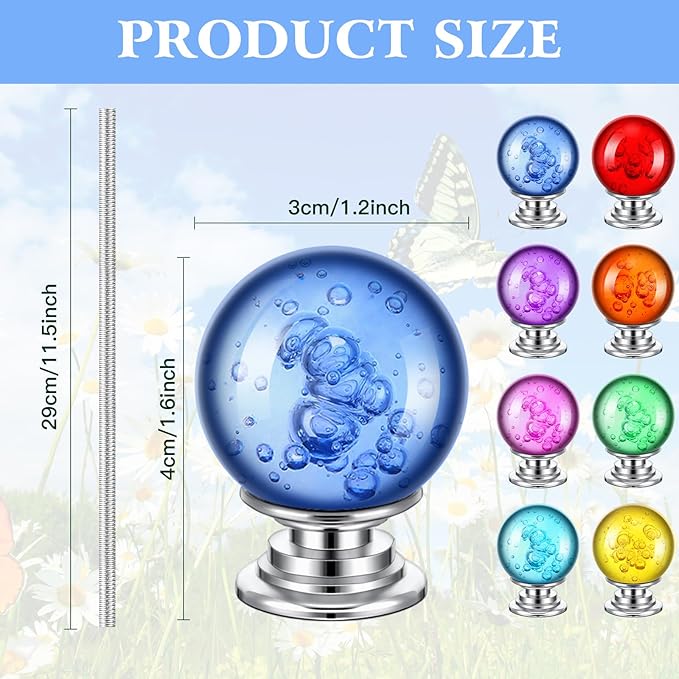 Therwen Pack of 8 DIY Mini Garden Beaded Stakes Wands Kit Include 8 Pcs Threaded Rods, 8 Pcs Hex Nuts and 8 Diamond Stopper Tops Outdoor (12 Inch, 8 Mixed Diamond Top Color)