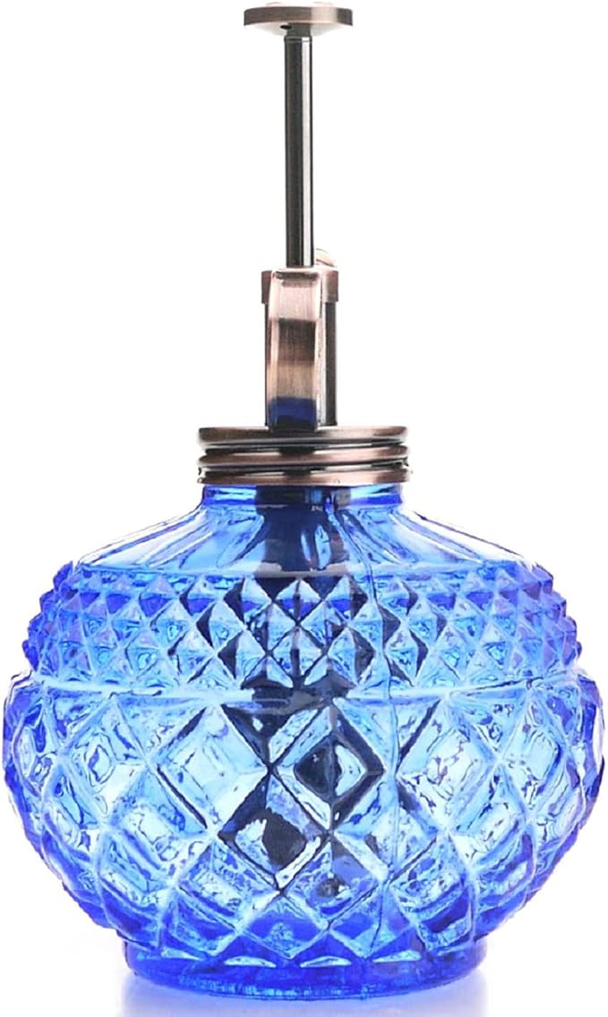 Plant Mister- Blue Color Glass Bottle & Brass Sprayer (Antique Copper)