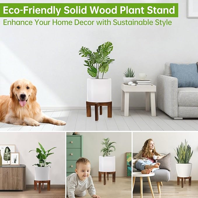 hismocal 4 Pack Wood Plant Stand Indoor Holders for Plants, Sturdy Flower Pot Stands Plants Shelf, Wooden Stool for Patio Plant Stand, Fit 5-18 Inch Variety Flower Pots, Easily Assemble