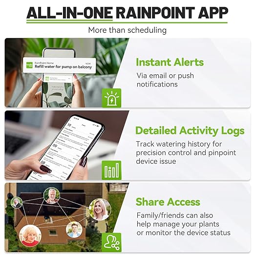 RAINPOINT Smart WiFi Solar Drip Irrigation System for indoor & Outdoor Use,APP Control Automatic Plant Waterer Device Kit Water Shortage Protection Push&Email Notification Grow Tent Water 10-20 Plants