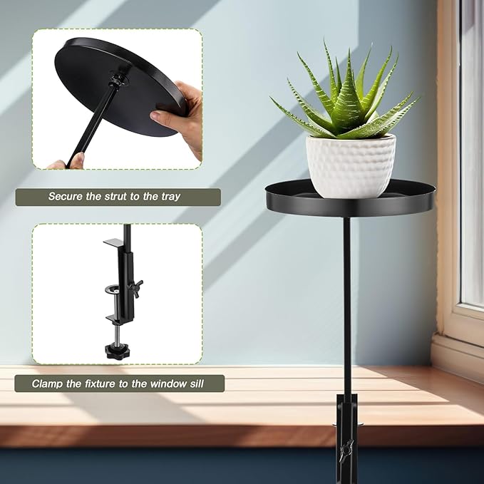 Teenyyou 2 Pcs Window Sill Plant Shelf 5.7''D x 12.4''H Adjustable Window Shelf Windowsill Clamp Tray for Indoor Plants Metal Windowsill Extension Tray Planter Floating Shelves for Indoor Outdoor
