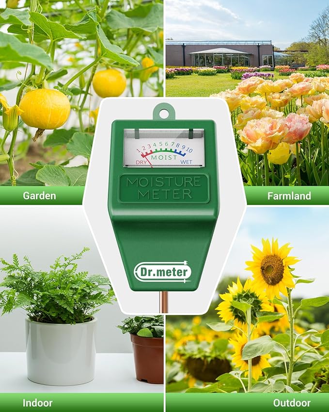 Dr.meter Soil Moisture Meter, 2 Pack Long Probe Soil Tester Hygrometer for Houseplants - Plant Water Gauge Meter for Garden Lawn Farm Indoor & Outdoor Use, No Battery Needed, Gardening Gifts