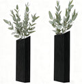2 Pack Black Wood Hanging Wall Planter Vases - Farmhouse Boho Wall Pockets for Faux Greenery, Dried Flowers, Eucalyptus Stems, Modern Indoor Wall Decor for Living Room Bedroom Office