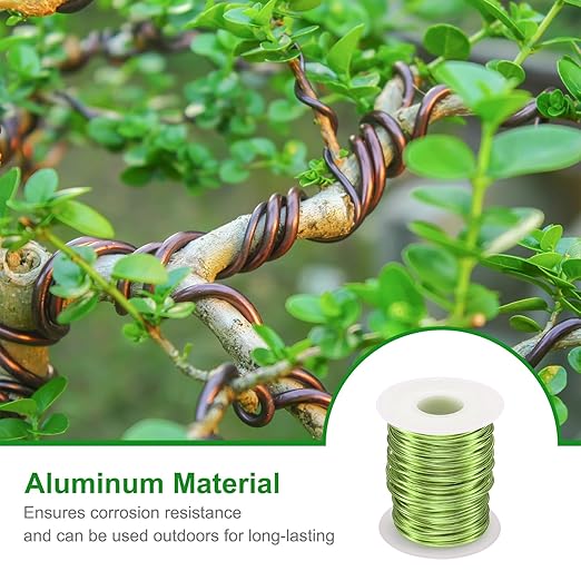 HARFINGTON Bonsai Wire Anodized Aluminum Training Wire Roll 1.5mm/15 Gauge 98ft Length Bendable Bonsai Tree Wire for Garden, Horticulture, Landscape, Planting, Grass Green