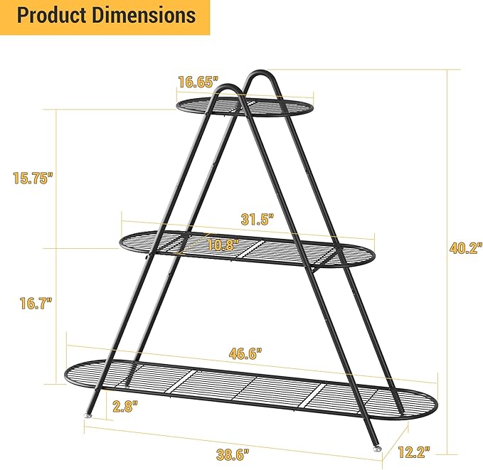3-Tier Plant Stand Metal Plant Rack Shelf Heavy Duty Indoor Outdoor Shoe Shelf Rack for Multiple Flower Pots Multi-Purpose Storage Organizer for Living Room Patio Garden Entryway Balcony (Black)