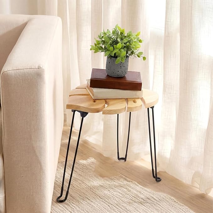 Gerrii Monstera Leaf Small Side Tables Tall Plant Stand Indoor Monstera Leaf End Table Wooden Folding Stool for Large Plants Living Room Bedroom Apartment Balcony Yard Indoor, 15.8" x 12" x 15"