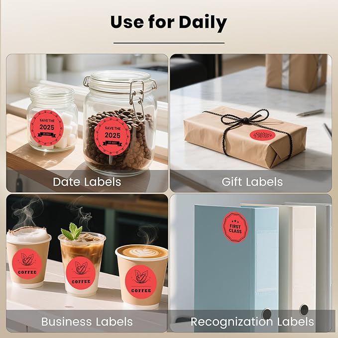 Red Round Thermal Labels 3 Inch Vinyl Circle Waterproof Direct Printer Sticker Self-Adhesive Perforated Name Tag for Logo DIY QR Design Office Address 500 PCS