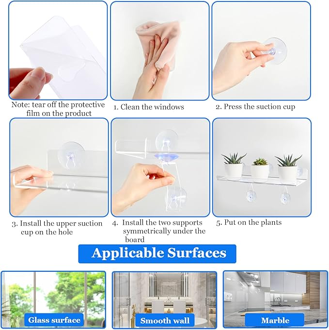 2 Pcs Plant Window Shelf, Window Plant Shelves with Bracket,15in Transparent Acrylic Sill Extender with Suction Cup, Floating Shelf for Plants Apply to Succulents, Seed Plant
