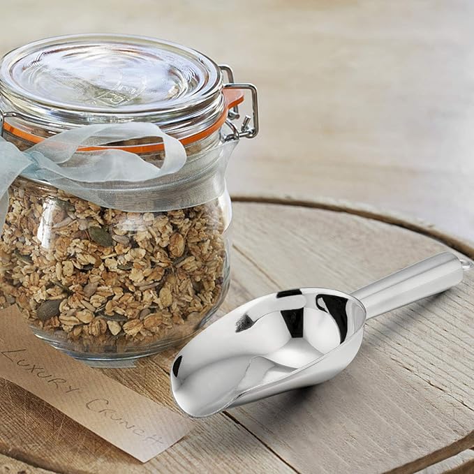 E-far Mini Scoop, 3 Ounce Stainless Steel Kitchen Utility Scoops, Ideal for Candy/Ice Cube/Flour/Sugar/Coffee Bean/Protein Powder, Food Grade & Anti Rust, Easy Clean & Dishwasher Safe (4 Pack)