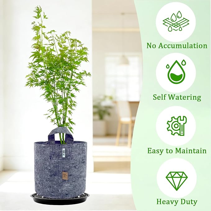 5-Pack 12" Plastic Plant Saucer, Self Watering Pots for Indoor Plants, Bottom Plant Water Catcher Tray, Indoor/Outdoor Greenhouse Garden Auto-Irrigation System for 5 Gallon Fabric Grow Bag
