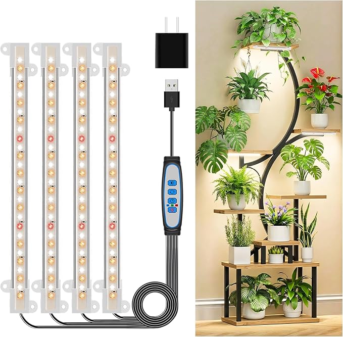 Kullsinss 8 inches LED Grow Light Strips, Full Spectrum Plant Lights for Indoor Growing with 6/12/16H Timer, 3 Color Modes, 5 Dimmable Levels, Grow Lamp for Seedling, Perfect for Indoor Plant Stand