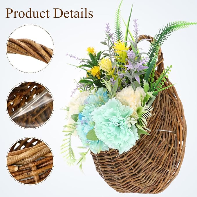 DOITOOL 2PCS Woven Hanging Wall Basket Rattan Wall Planter, Wicker Handmade Baskets Rustic Flower Pots Plant Containers for Garden Home Storage Flowers Hanging Planters